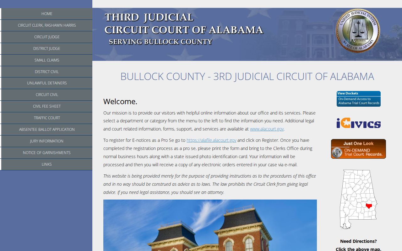 Bullock County warrant and court record access page